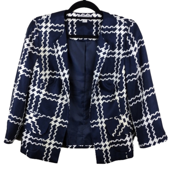 Pendleton Navy Blue 100% Silk Collarless  Elbow Length Sleeve Open Front Blazer - Picture 1 of 13